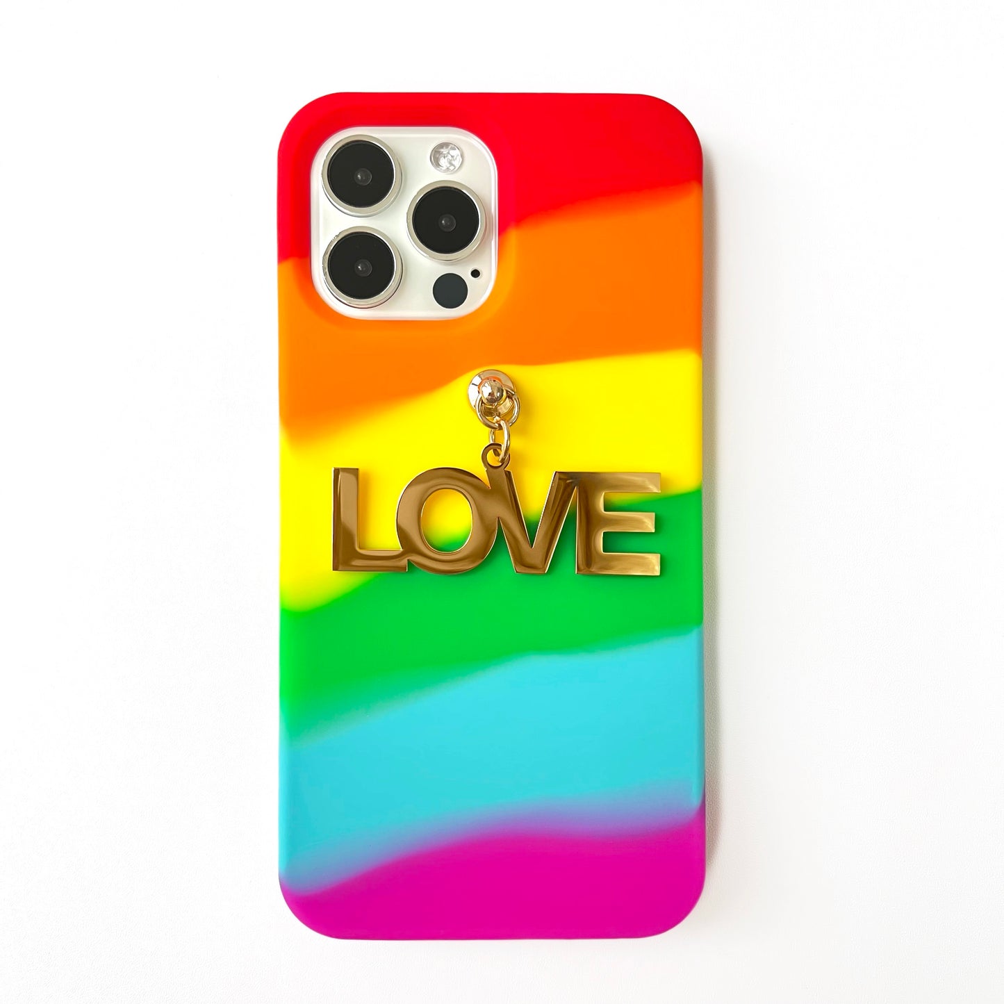 iPhone 13 Pro Max Rainbow Case with 'LOVE' Metal Charm
