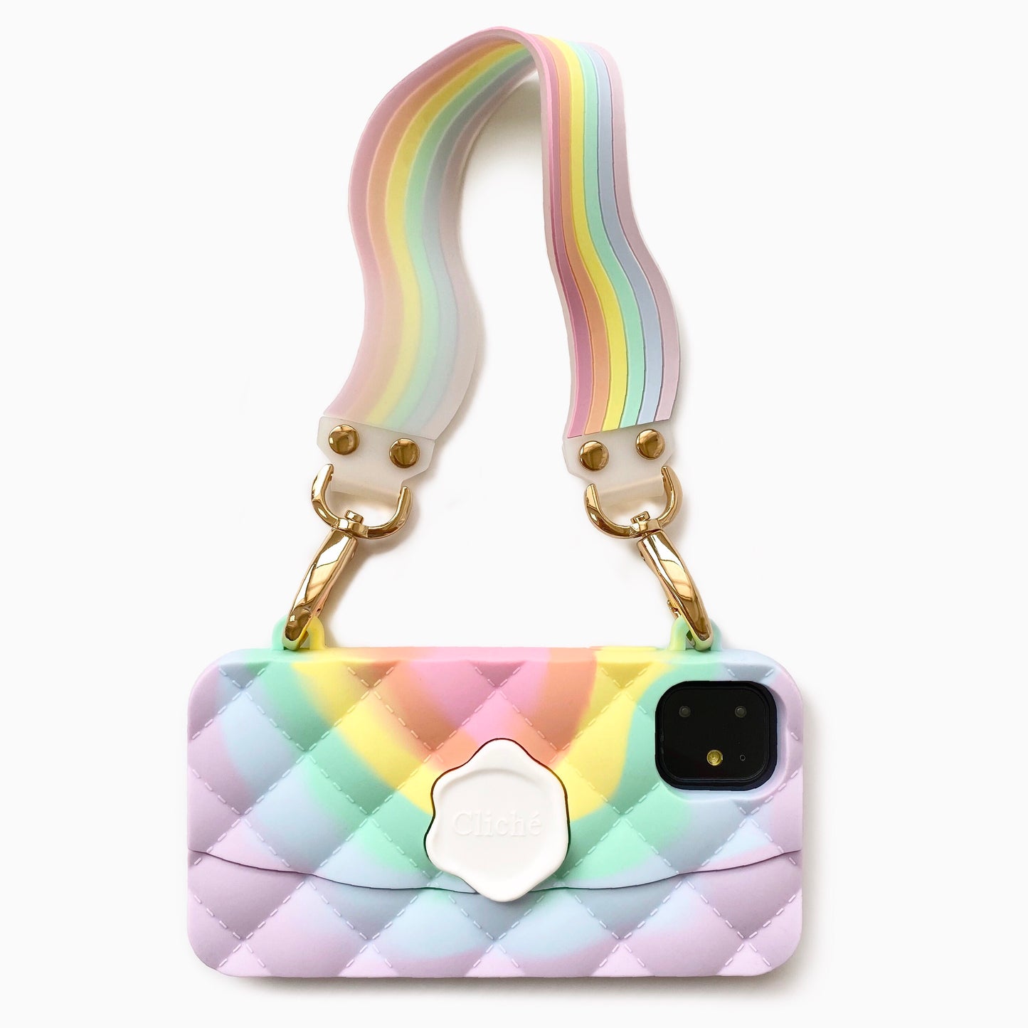 iPhone 11 Light of Rainbow Seal Stamped Case with Pastel Illusion Happy Strap