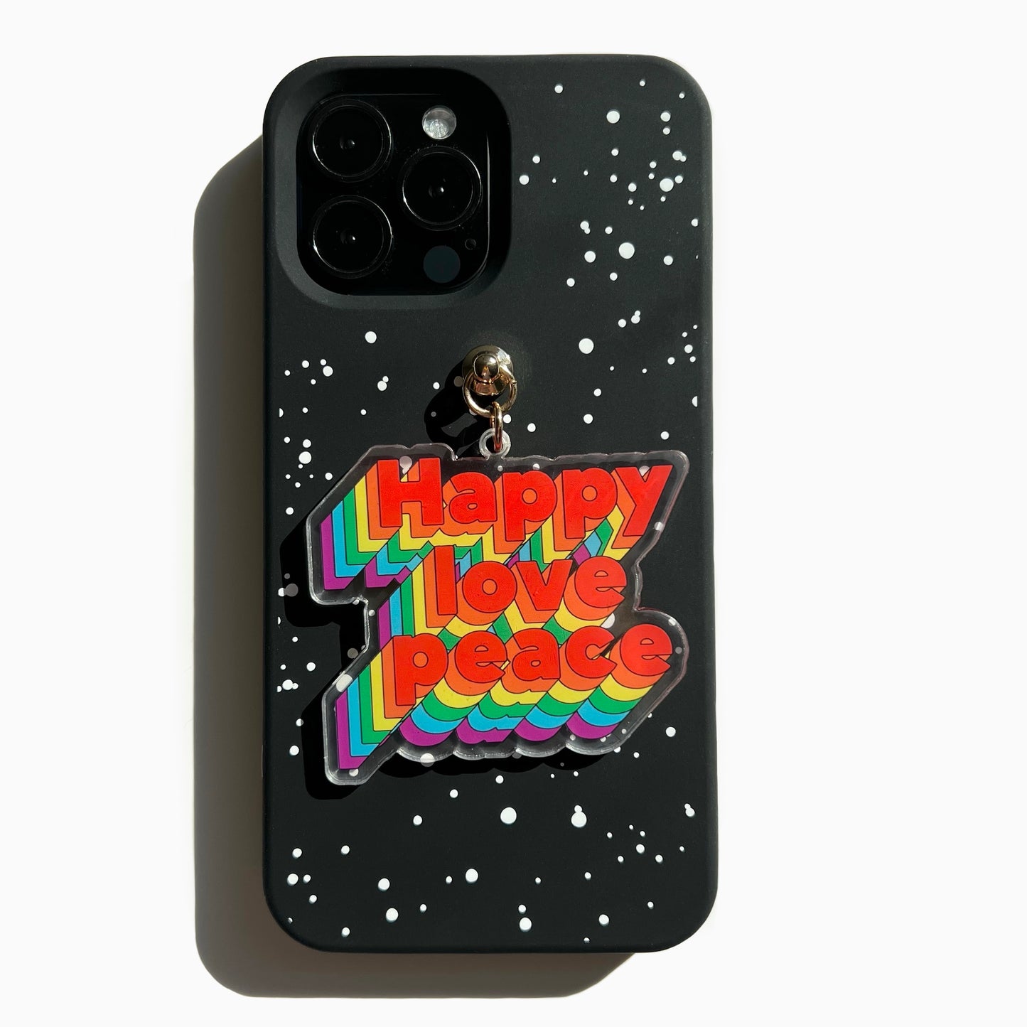 iPhone 13 Pro Max Case - Cosmos with 'HAPPY LOVE PEACE' Charm