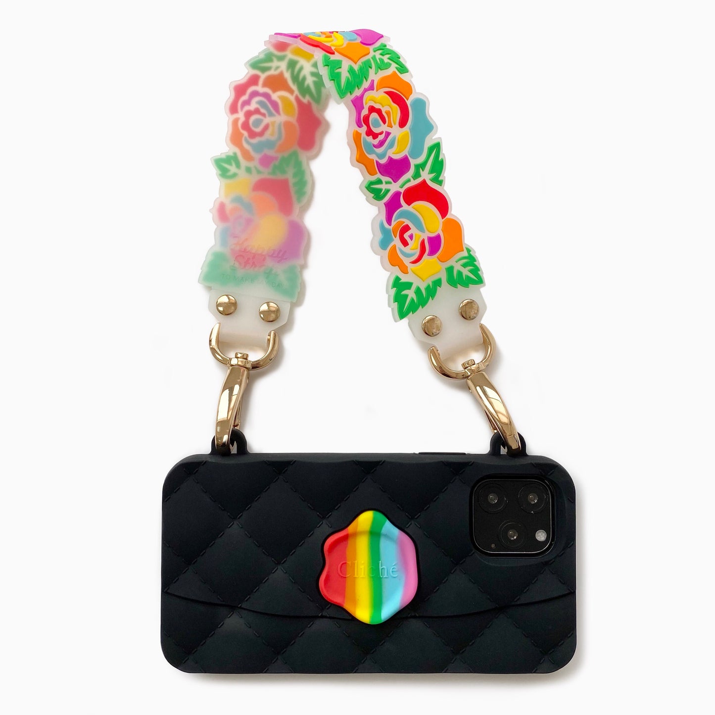 iPhone 11 Pro Seal Stamped Case with Rainbow Rose Happy Strap