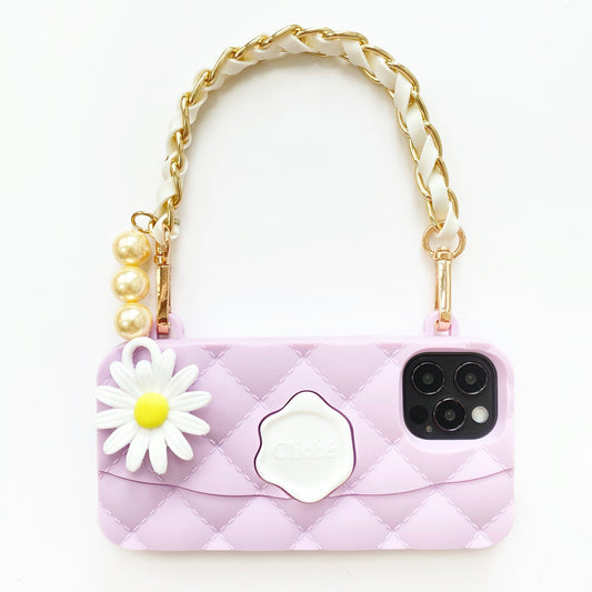 iPhone 12 / 12 Pro Purple Seal Stamped Case with Daisy Charm Strap