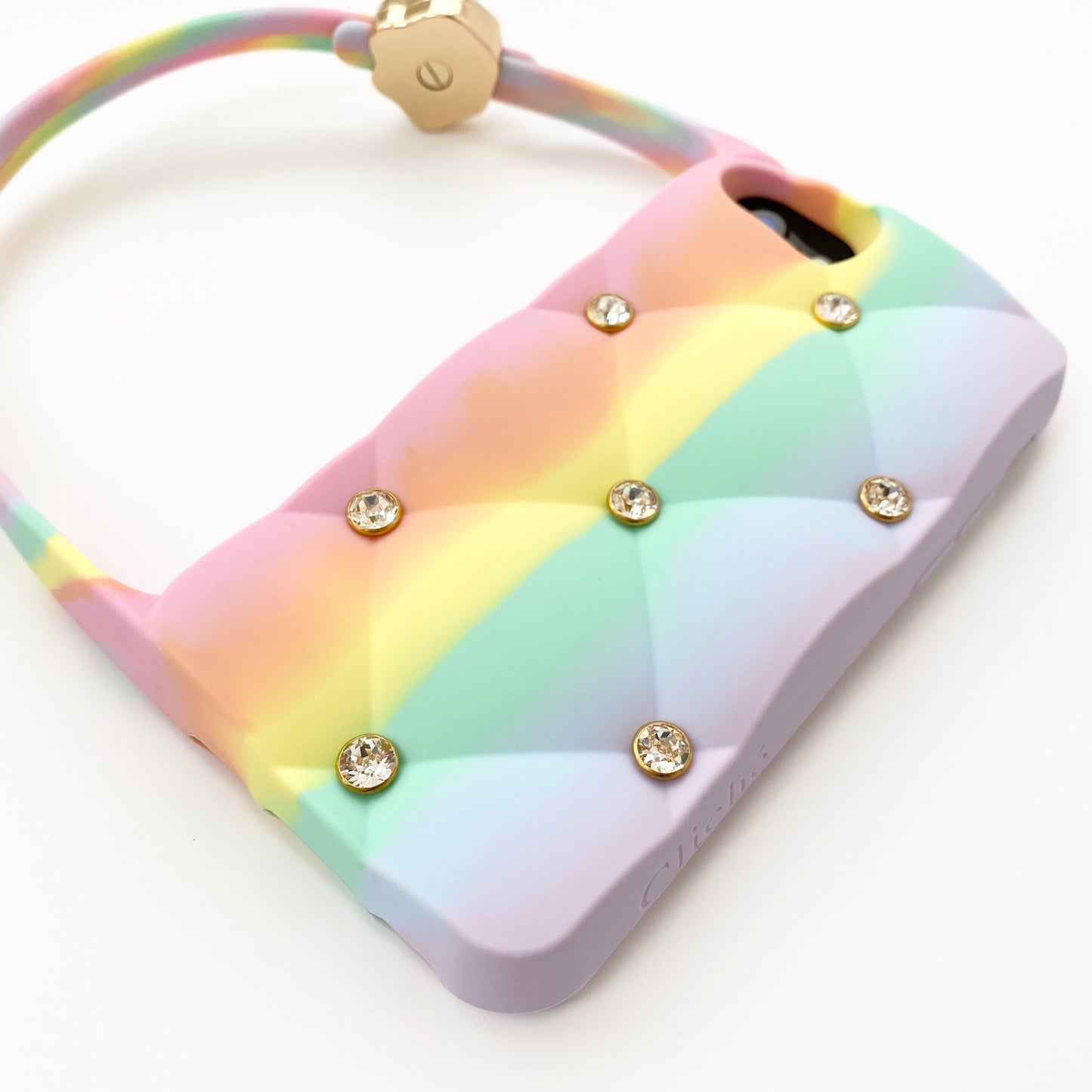 iPhone SE Rainbow Quilted Hobo Bag Case with Swarovski Stones