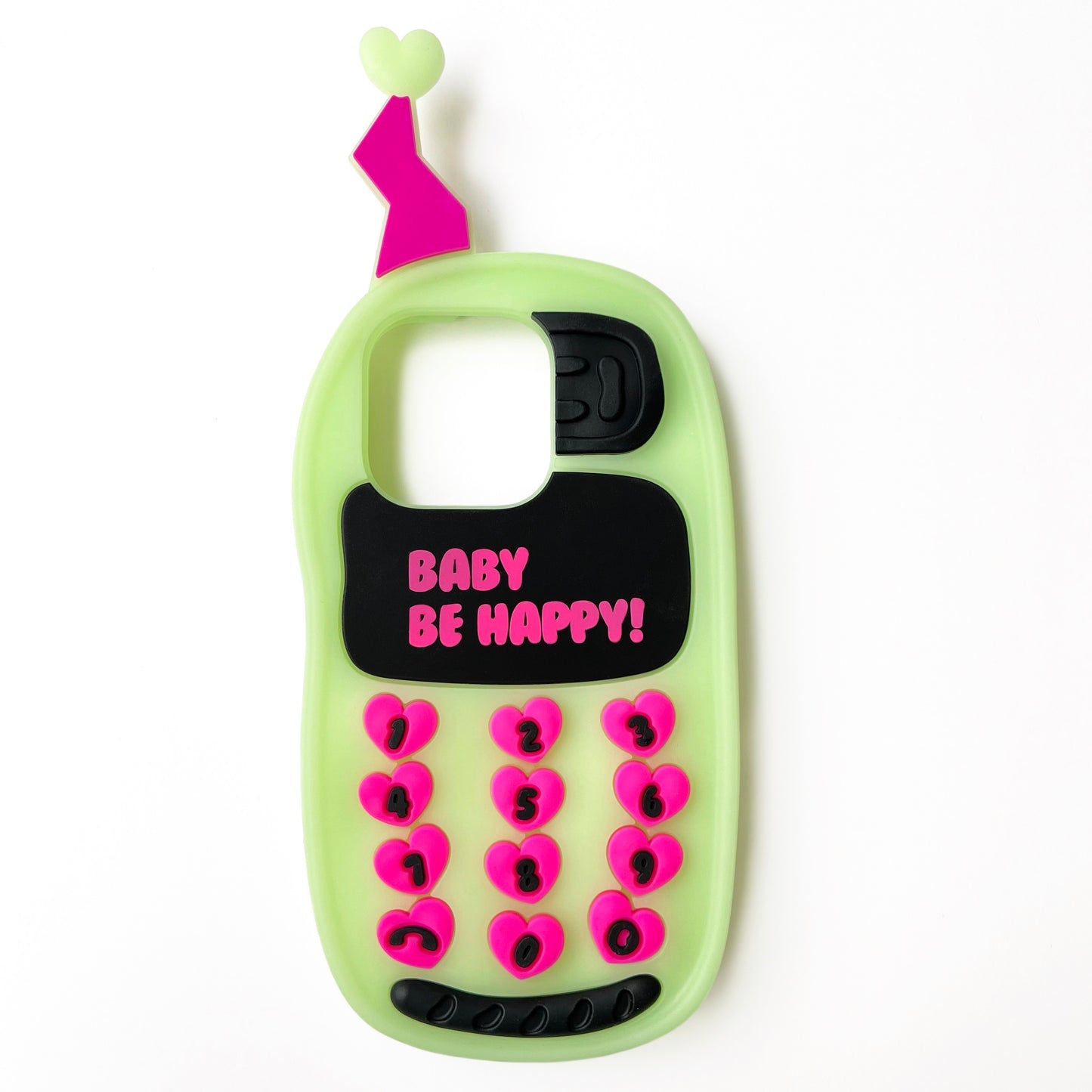 iPhone 14 Pro Case - Cellular Phone 'BE HAPPY!' (Glow in the Dark)