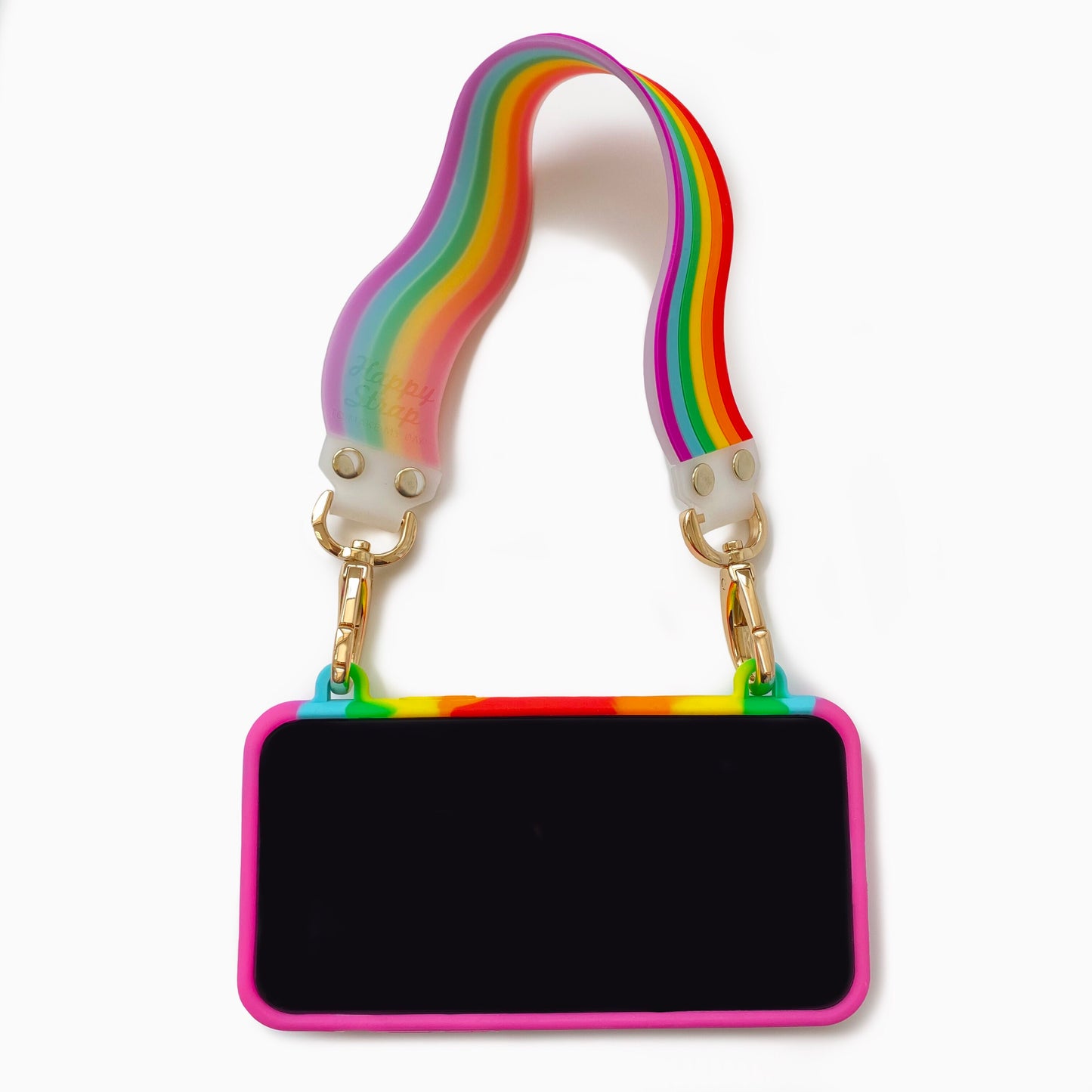 iPhone 11 Pro Love of Rainbow Seal Stamped Case with Rainbow Illusion Happy Strap