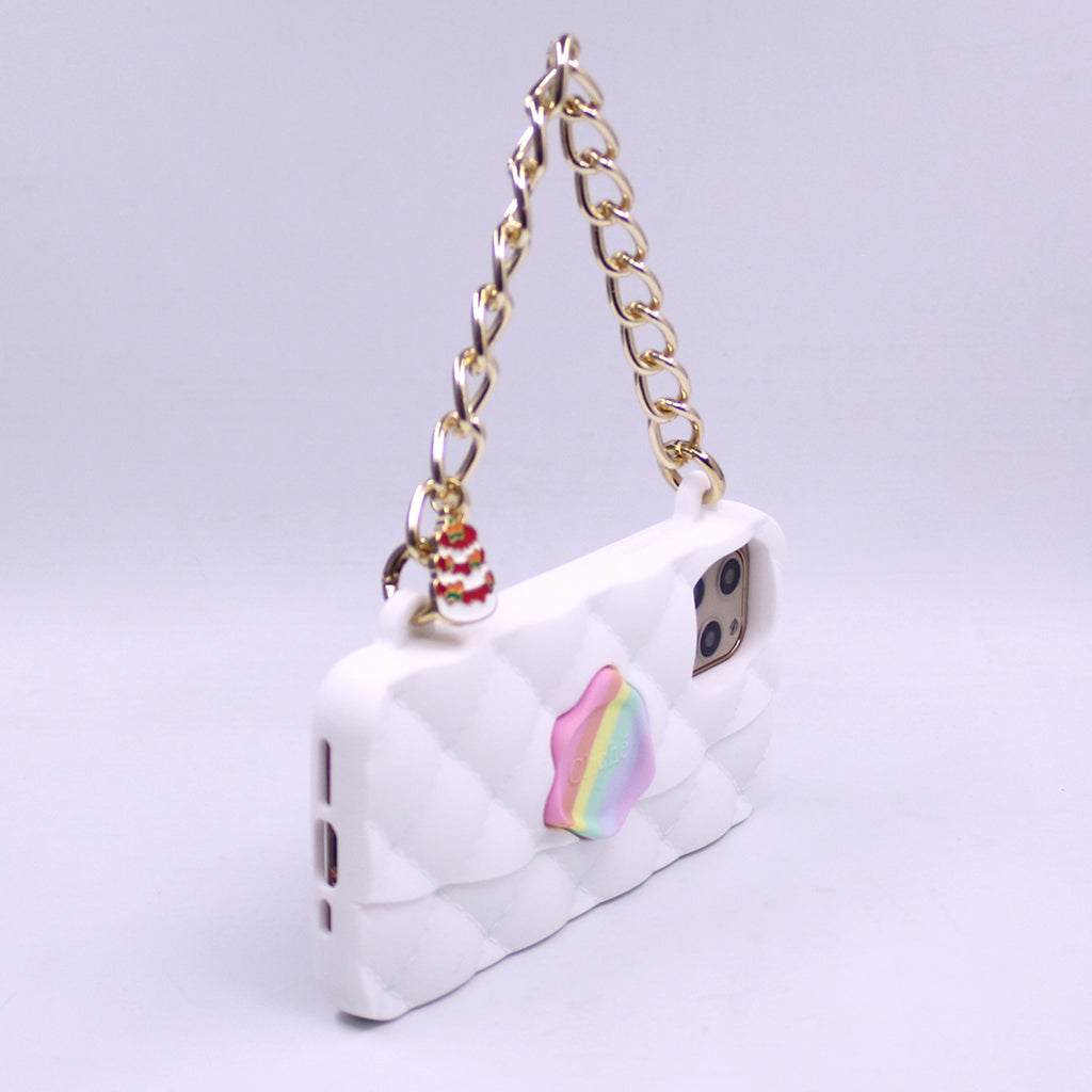 iPhone 11 Pro White Little Seal Stamped Case with 3-layered Strawberry Cake Charm